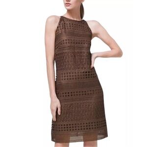 White House Black Market Laser Cut Mini Shift Dress Brown Size 10 Sleeveless